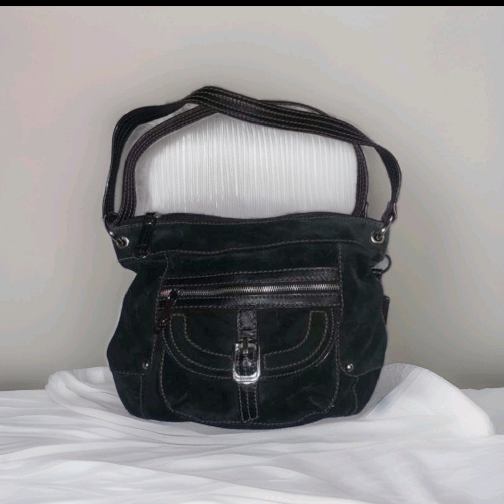 Tignanello Black Suede & Leather Handbag-EUC